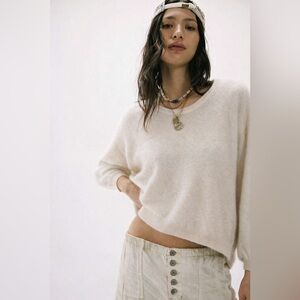 100% Luxury Cashmere Crewneck Sweater, Bianco Crema/Ivory XL